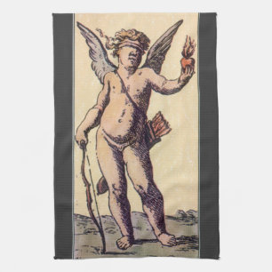 Valentines Cupid met blinddoek, vintage tarotkaart Theedoek
