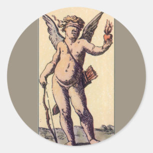 Valentines Cupido Blinddoek, Vintage Tarotkaart Ronde Sticker
