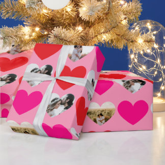 Valentine's Day 4 Photo Red and Pink Heart Pattern Cadeaupapier