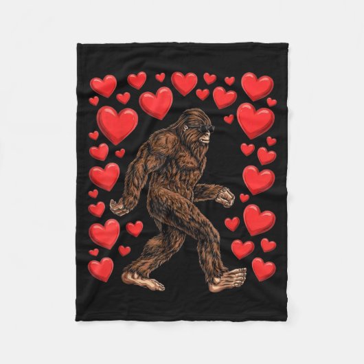 Valentines Day Bigfoot Red Hearts Funny Sasquatch  Fleece Deken (Voorkant)