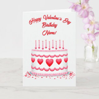 Valentine's Day Birthday Cake Customizable Candles Kaart