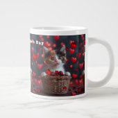 Valentine's Day Calico Kitten Red Hearts Candy Extra Grote Beker (Rechts)