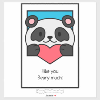 Valentines Day Card Friends Panda Heart Sticker