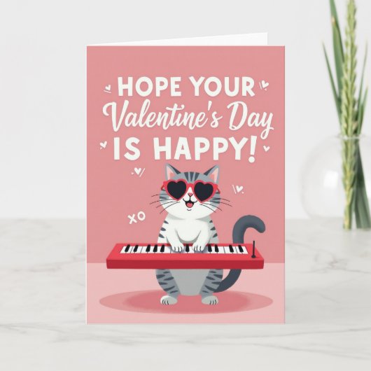 Valentines Day Cat Piano Card Kaart (Voorkant)