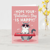Valentines Day Cat Piano Card Kaart (Gele Bloem)