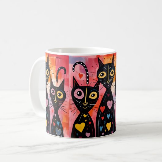 Valentine's Day Cat Red Hearts Mugs (Devant gauche)