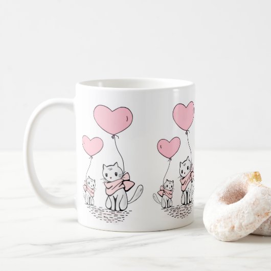 Valentine's Day Cats Pink Hearts Mugs (Avec donut)
