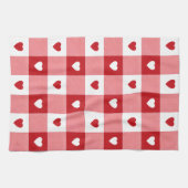 Valentine's Day Charming Red & White Check Heart  Theedoek (Horizontaal)