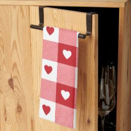 Valentine's Day Charming Red & White Check Heart Theedoek
