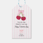 Valentine's Day Cherry on Top Coquette Stripes Cadeaulabel (Voorkant)