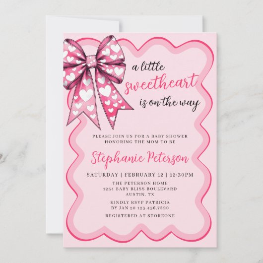 Valentine's Day Coquette Pink Bow Baby Shower Kaart (Voorkant)