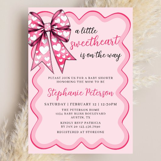 Valentine's Day Coquette Pink Bow Baby Shower Kaart