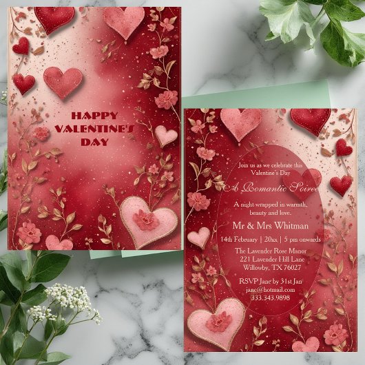Valentines Day Couple's Romantic Soiree Red Hearts Kaart