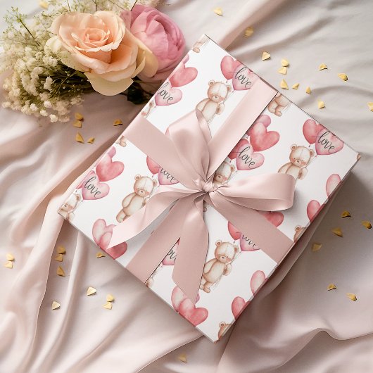 Valentine's Day Cute Teddy Bear Wrapping Paper  Cadeaupapier