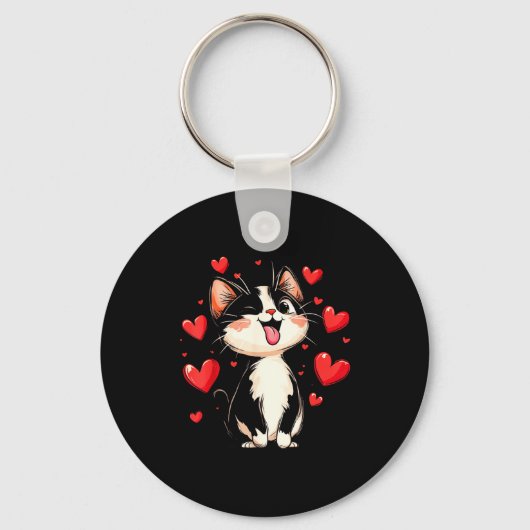 Valentines Day Design With A Cat On It  Sleutelhanger (Voorkant)