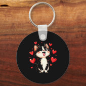 Valentines Day Design With A Cat On It  Sleutelhanger (Voorkant)