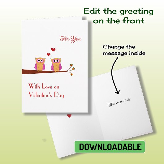 Valentine's Day deux chouettes roses carte de vaca