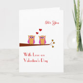 Valentine's Day deux chouettes roses carte de vaca (Devant)