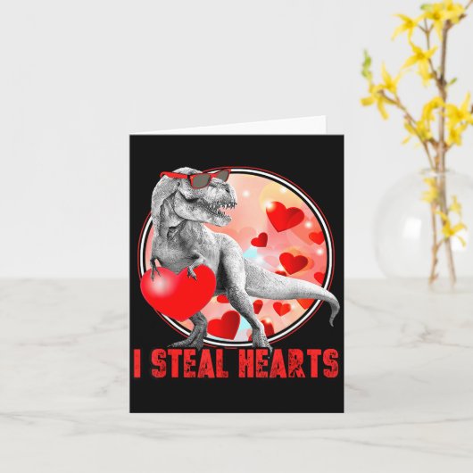 Valentines Day Dinosaur T Rex I Steal Hearts Funny Kaart (Gele Bloem)