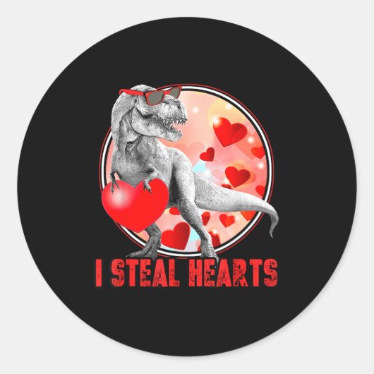Valentines Day Dinosaur T Rex I Steal Hearts Funny Ronde Sticker (Voorkant)
