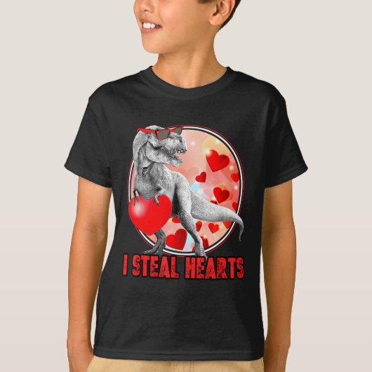 Valentines Day Dinosaur T Rex I Steal Hearts Funny T-shirt (Voorkant)