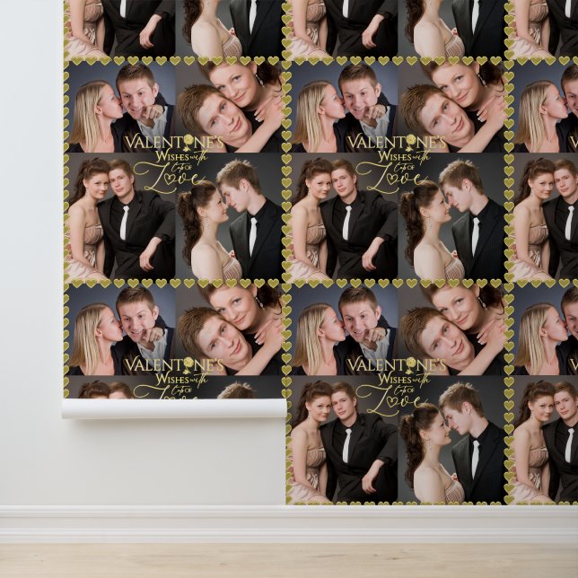 Valentine's Day Elegant Gold Photo Collage  Behang (Applicatie)