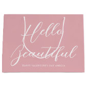 Valentine's Day Gift Bag Elegant Script Pink White Groot Cadeauzakje (Voorkant)