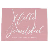 Valentine's Day Gift Bag Elegant Script Pink White Groot Cadeauzakje (Achterkant)