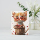Valentine's Day Ginger Cat Basket Hearts  Briefkaart (Staand voorkant)