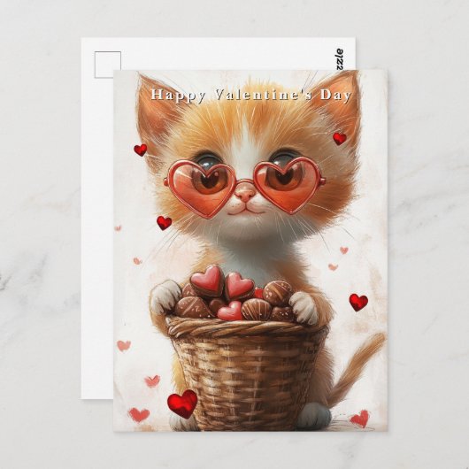 Valentine's Day Ginger Cat Basket Hearts  Briefkaart (Voorkant / Achterkant)