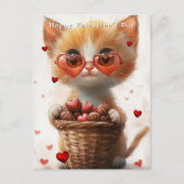 Valentine's Day Ginger Cat Basket Hearts  Briefkaart (Voorkant)