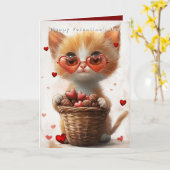 Valentine's Day Ginger Cat Basket Hearts  Kaart (Gele Bloem)