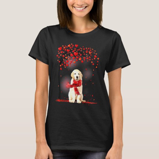 Valentines Day Golden Retriever Tree Heart Puppy D T-shirt (Voorkant)