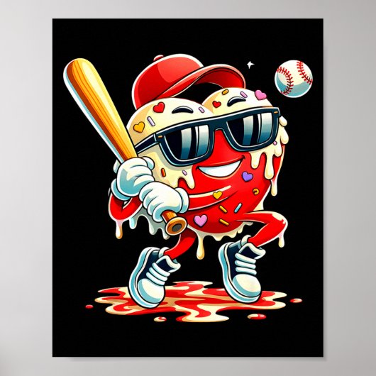 Valentines Day Heart Baseball Drip Ice Cream Boys  Poster (Voorkant)
