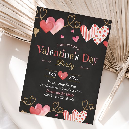 Valentines Day Heart Chalkboard rose Invitation