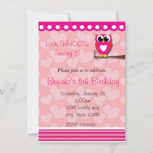 Valentines Day Heart Owl Anniversaire Invitation (Devant)