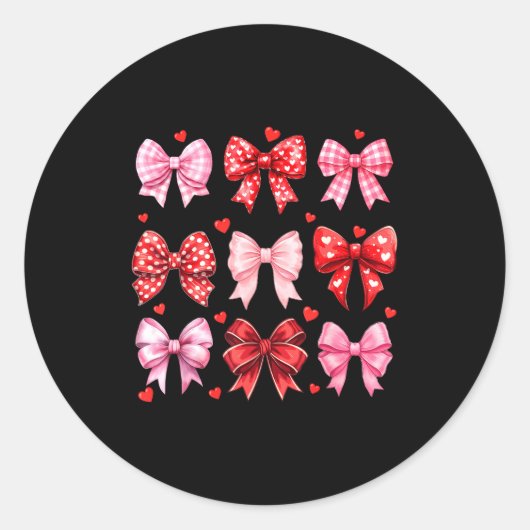 Valentines Day Hearts Leopard Coquette Bow Women G Ronde Sticker (Voorkant)