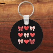 Valentines Day Hearts Leopard Coquette Bow Women G Sleutelhanger (Voorkant)