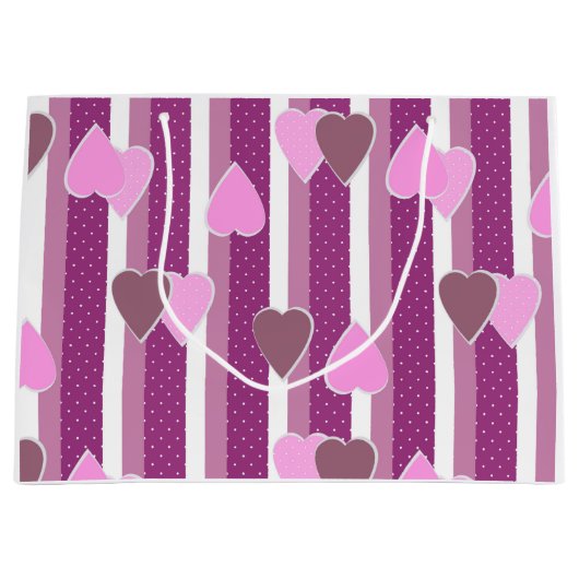 Valentine's Day hearts on striped background  Groot Cadeauzakje (Voorkant)