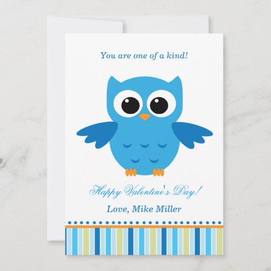 Valentines Day Kid Owl Carte bleue de voeux (Devant)