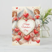 Valentine's Day Love Cherub Angels  Feestdagenkaart (Staand voorkant)