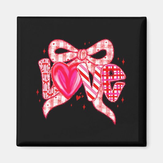 Valentines Day Love Funny Coquette Bow Checkered N Magneet (Voorkant)