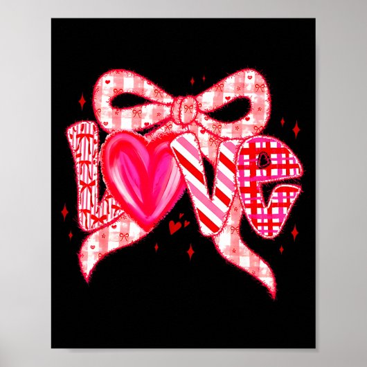 Valentines Day Love Funny Coquette Bow Checkered N Poster (Voorkant)