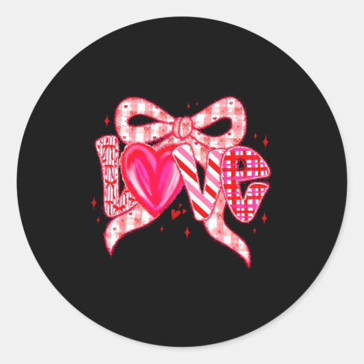 Valentines Day Love Funny Coquette Bow Checkered N Ronde Sticker (Voorkant)