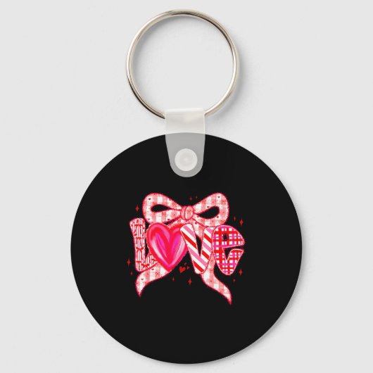 Valentines Day Love Funny Coquette Bow Checkered N Sleutelhanger (Voorkant)