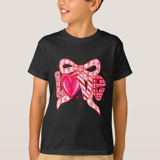 Valentines Day Love Funny Coquette Bow Checkered N T-shirt (Voorkant)