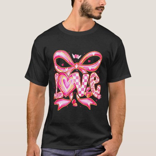Valentines Day Love Funny Coquette Bow Checkered X T-shirt (Voorkant)