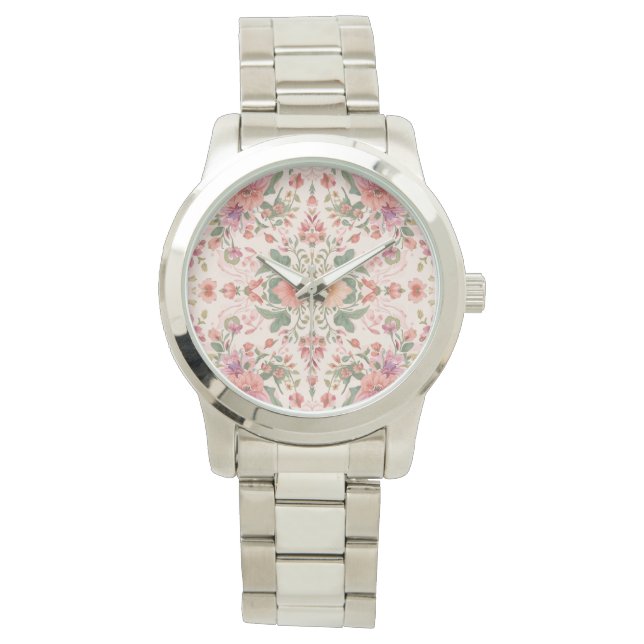 Valentine's Day, Lovely Pink Flowers Pattern Horloge (Voorkant)