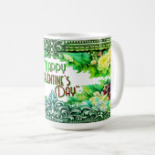 Valentine's Day Mugs Green Floral Design (Devant droit)