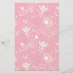 Valentine's Day Pattern With Cupid Briefpapier